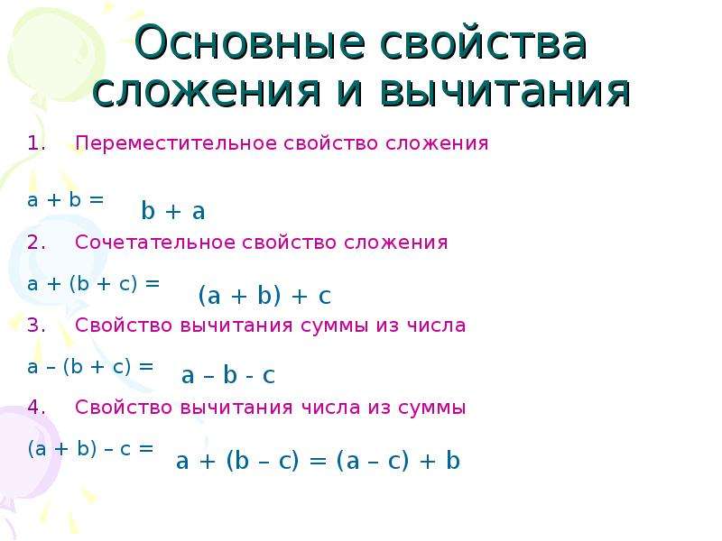 Свойства сложения конспект. Свойства сложения вычитание суммы из числа. Переместительное свойство вычитания числа из суммы. Переместительное свойство сложения дробей. Переместительное и сочетательное свойство сложения.