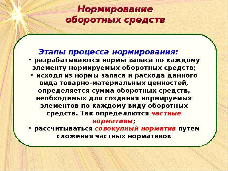 Средство этап. Этапы нормирования оборотных средств. Этапы процесса нормирования оборотных средств. Нормируемые элементы оборотных средств. Элементы оборотных средств не подвергаются нормированию.