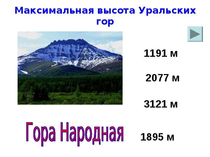 Наивысшая точка уральских гор. Уральские горы максимальная высота. Высота уральских гор в метрах. Абсолютная высота Урала. Уральские горы средняя абсолютная высота.