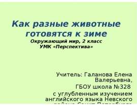 Как разные животные готовятся к зиме Окружающий мир, 2 класс УМК «Перспектива» Учитель: Галанова Елена Валерьевна, ГБОУ школа