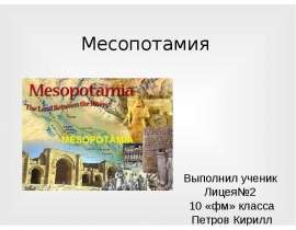 Месопотамия  Выполнил ученик   Лицея№2   10 «фм» класса  Петров Кирилл