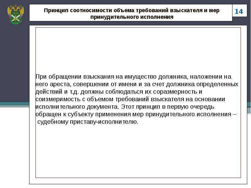 Объем требований. Принцип соотносимости объёма требований взыскателя. Задачи и принципы исполнительного производства. Меры принудительного исполнения. Принципы исполнительного производства.