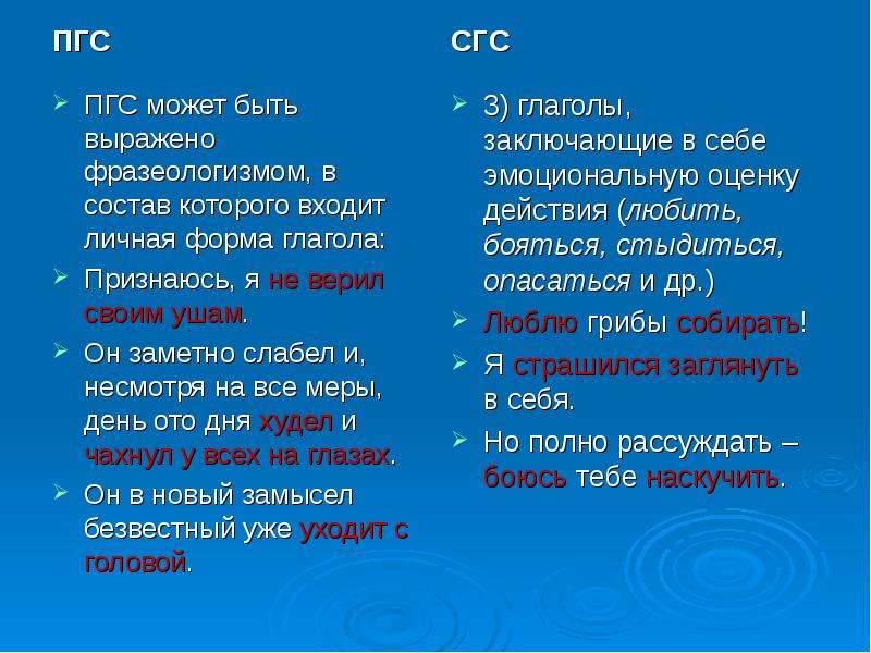 Чем может быть выражено пгс. СГС ПГС сис. Предложения с ПГС. ПГС русский язык примеры. СГС ПГС правило.