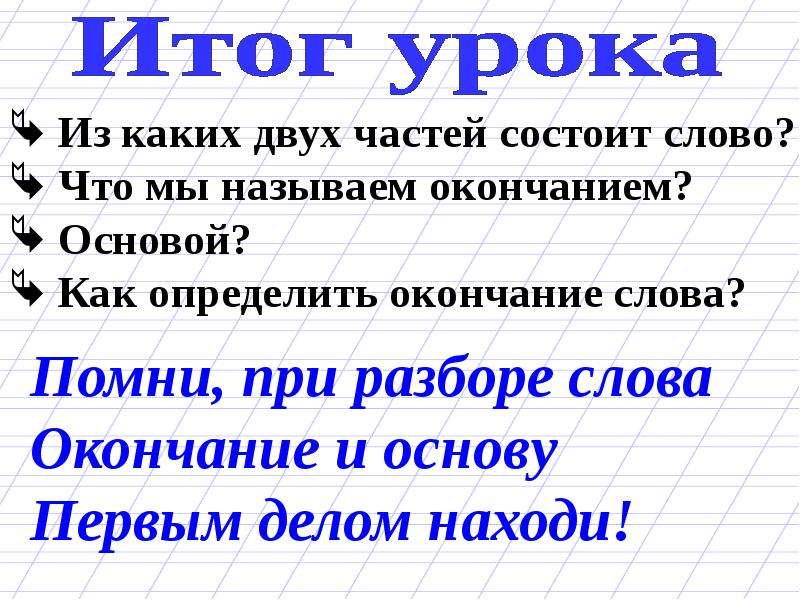 Который состоит из двух частей. Основа и окончание. Основа слова 2 класс. Что такое основа слова в русском языке.