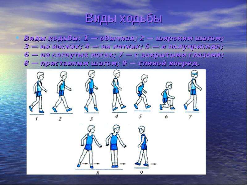 Переменный шаг. Разновидности ходьбы. Ходьба широким шагом. Ходьба приставным шагом. Ходьба виды ходьбы.