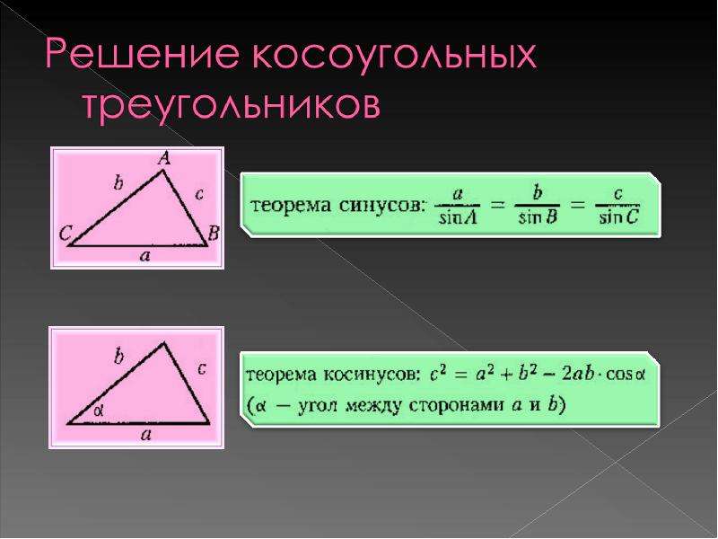 Алгоритм решения треугольников. Косоугольный треугольник. Решение треугольников. Решить косоугольные треугольники. Методы решения косоугольных треугольников.