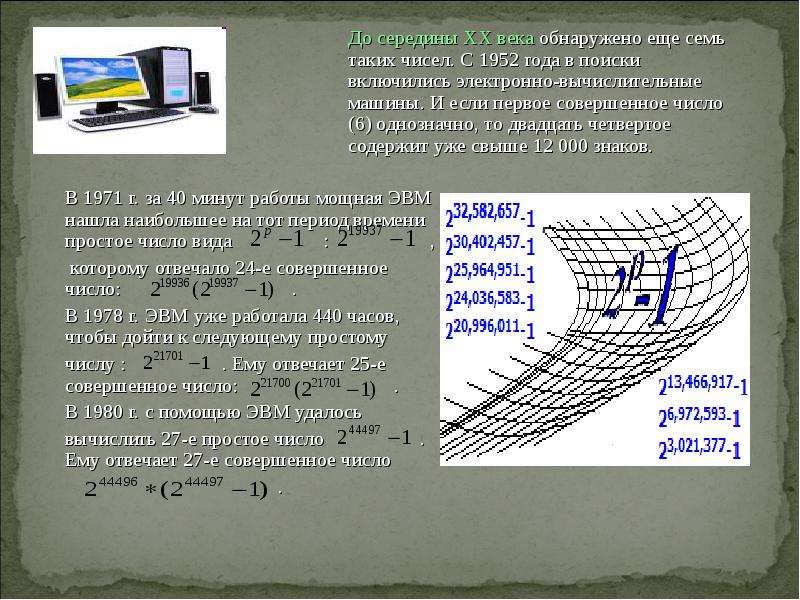 Число оставь. Таинственная история совершенных чисел. Таинственная история совершенных чисел презентация. Первые 20 совершенных чисел. Совершенное число обнаруженное в 20 веке 3.