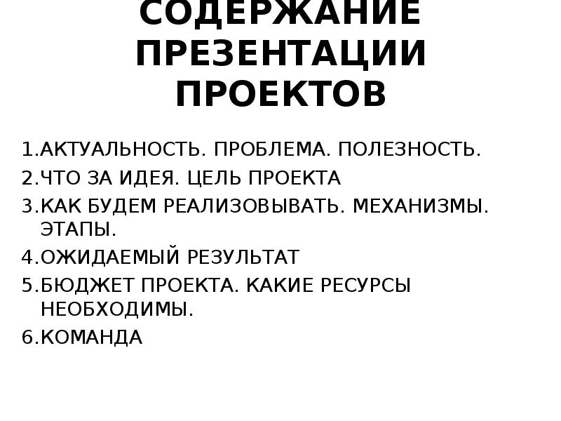 Содержание презентации проекта