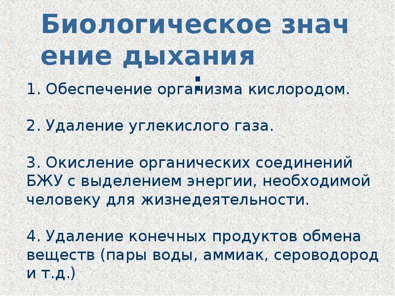 Биологическая роль дыхания в организме