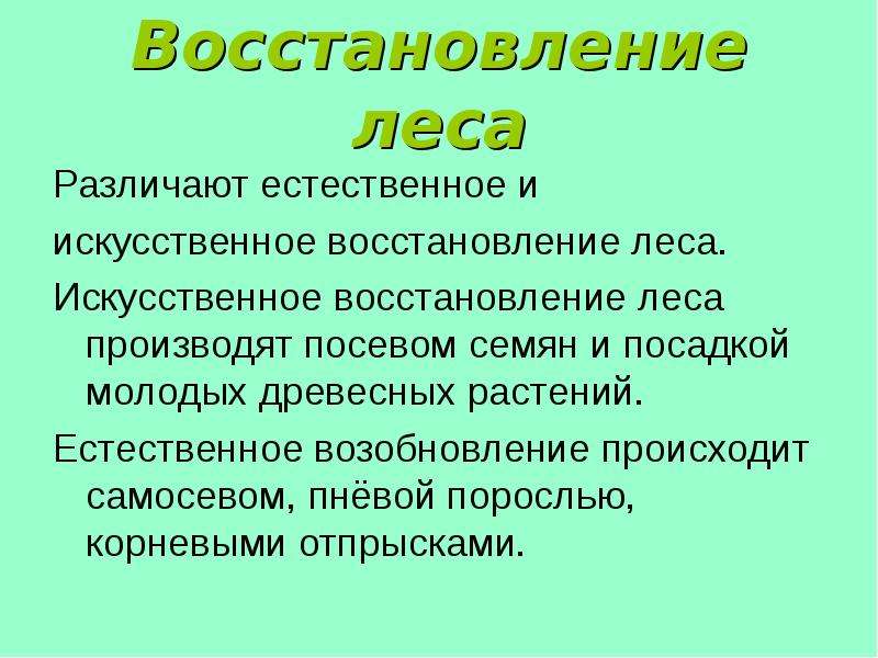 Возобновление. Естественное и искусственное возобновление леса. Искусственное восстановление леса. Естественное восстановление леса. Методы восстановления леса.