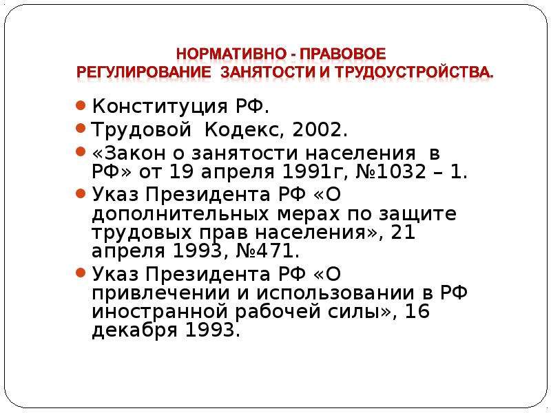 Правовое регулирование занятости и трудоустройства схема