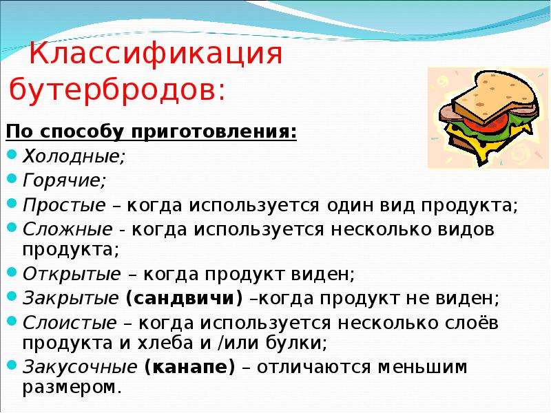 Классификация бутербродов схема