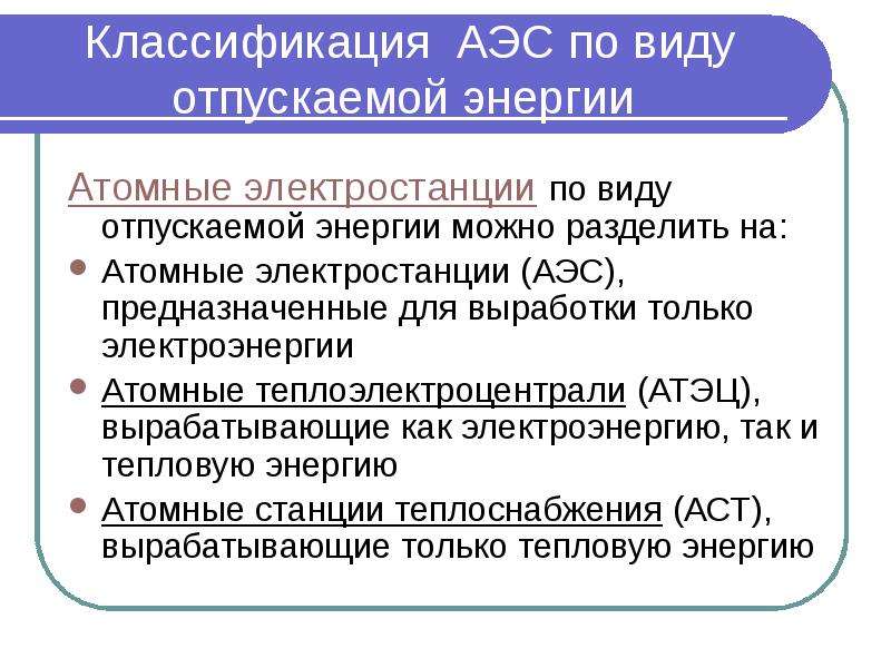 Виды атомных электростанций презентация