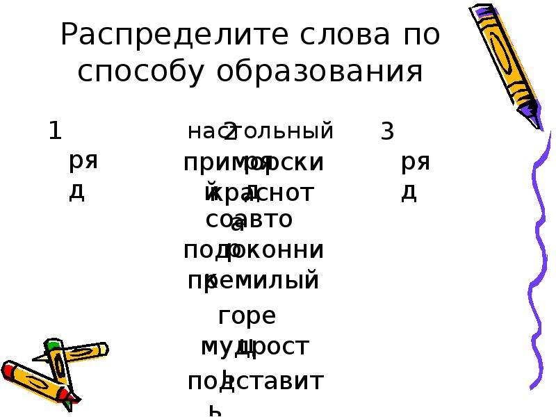 Распределите слова в соответствии со способом образования. Распределите слова по способам образования. Премилый способ образования. Распределить слова по способу образования слов. Настольный способ образования слова.