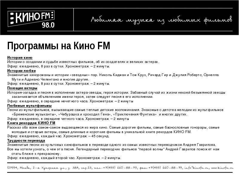 Программы на Кино FM