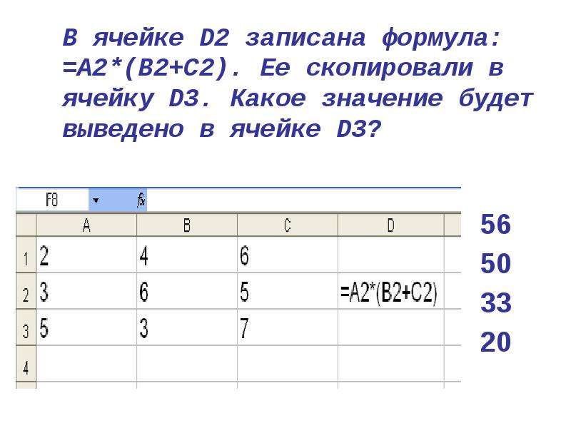 A 6 b 2 какие значения. Какая формула в ячейке в2. В ячейку b2 и записаны формулы. В ячейке в3 записана формула=$a3+d$3.. В ячейке b2.