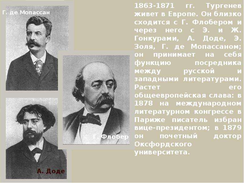 История создания отцы и дети. Тургенев в Европе. Мопассан и Флобер. Тургенев и Мопассан. Золя и Флобер.