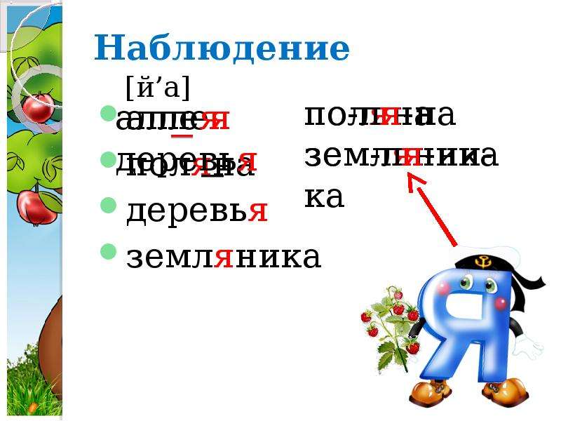 Показатель мягкости согласного. Картинки буква я показатель мягкости. Буква я – показатель мягкости согласного. 1 Класс. Школа России. Земляника какую букву надо запомнить.