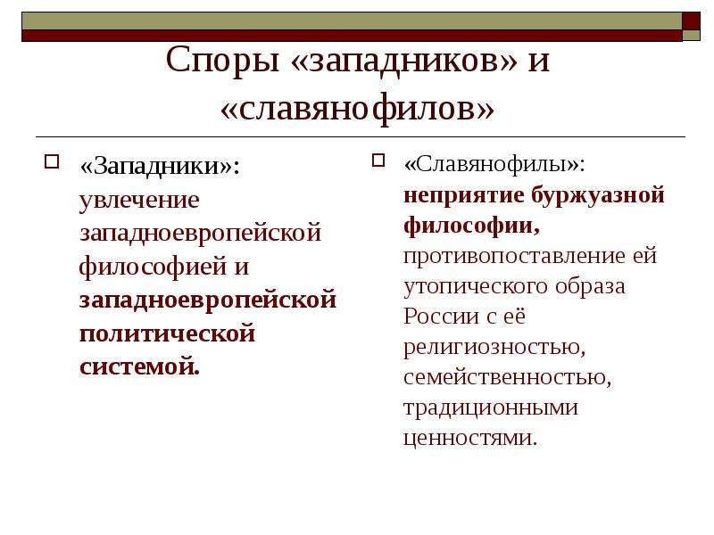 Презентация спор западников и славянофилов