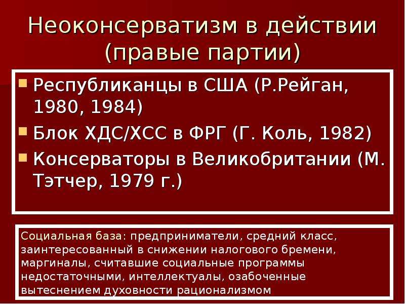 Неоконсервативная революция 1980 х гг презентация 11 класс