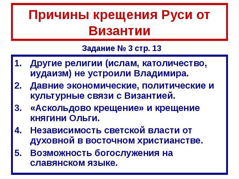 Назовите причины крещения руси. Причины крещения Руси. Основные причины крещения Руси. Причины крещения Руси в 988. Перечислите главные причины крещения Руси.