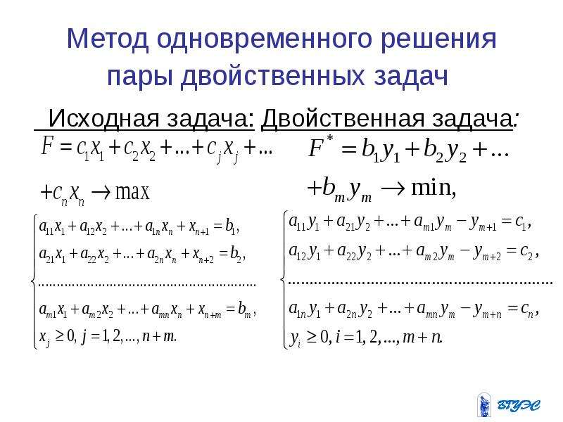 Решение паре. Прямая и двойственная задача. Методы решения двойственных задач. Симметричные пары двойственных задач. Алгоритм решение двойственных задач.