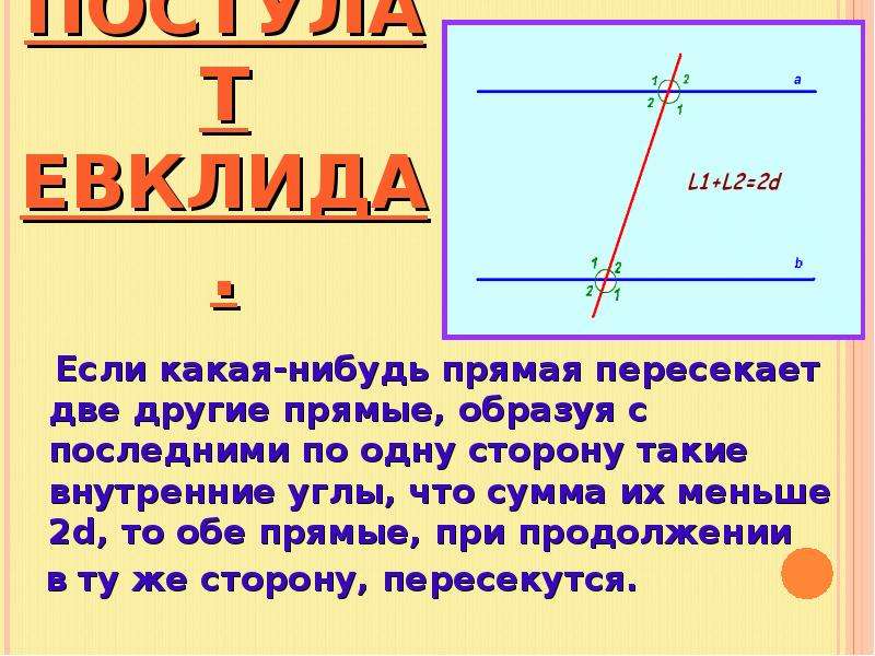 Постулаты евклида 7 класс конспект. V постулат Евклида. 5 Постулат Евклида. Постулат Евклида о параллельных прямых. Задачи на постулаты Евклида.