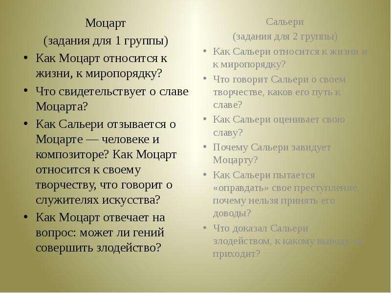 Постарайтесь дать характеристику каждому герою цитируя пушкинский. Характер Моцарта и Сальери. Характеристика Моцарта и Сальери. Моцарт и Сальери таблица. Характеристика Моцарта.