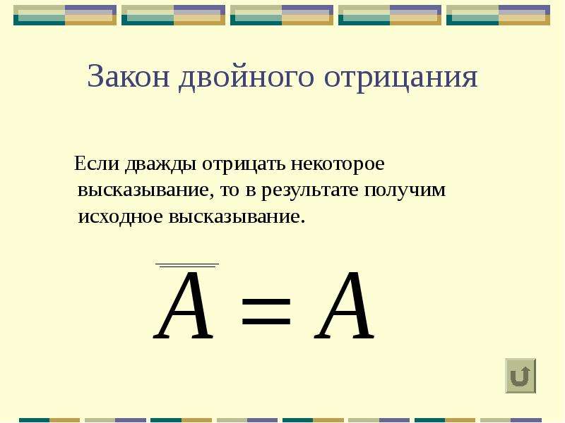 Двойное отрицание. Закон логики двойного отрицания. Закон двойного отрицания в логике. Закон двойного отрицания в логике примеры. Сформулируйте закон двойного отрицания..