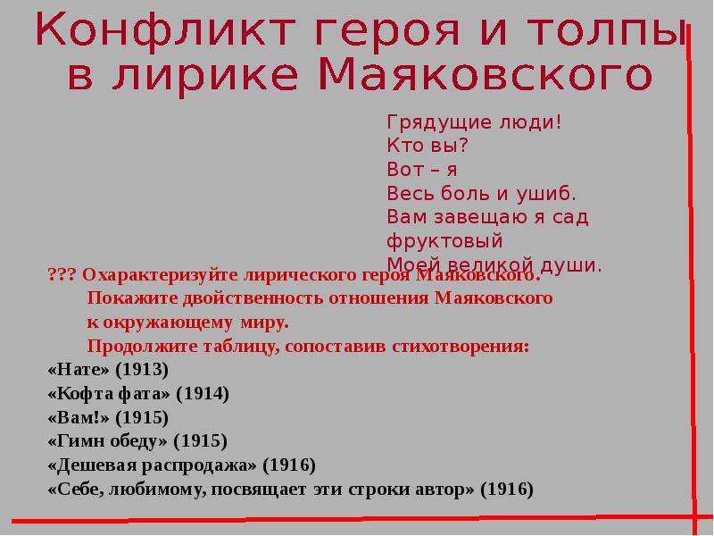 Нате анализ. Нате Маяковский лирический герой. Тема поэта и толпы в ранней лирике Маяковского. Анализ лирического героя стихов Маяковского.. Дешевая распродажа Маяковский.