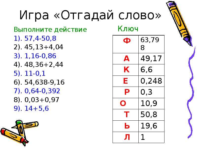 9 слов угадать. Занимательные задания на сложение и вычитание десятичных дробей. Сложение и вычитание десятичных дробей задания. Сложение и вычитание десятичных дробей интересные задания. Интересные задачи на сложение и вычитание десятичных дробей.