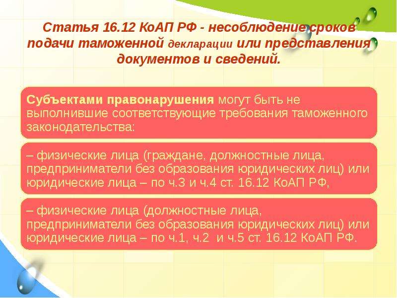 Статья 16. Несоблюдение сроков подачи таможенной декларации это. Статья 12.16 КОАП. Представление КОАП.