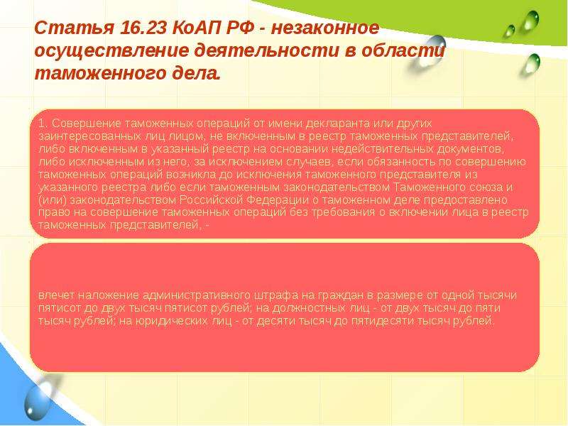 Ст 23 16. Ст 6.23 КОАП РФ. Ст 23 КОАП. Незаконное осуществление деятельности в области таможенного дела. Статья 23 КОАП РФ.