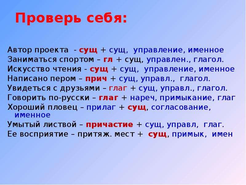 Работающую словосочетание. Согласование управление примыкание сущ+сущ. Управление сущ сущ. Управление гл сущ. Сущ и сущ и сущ.