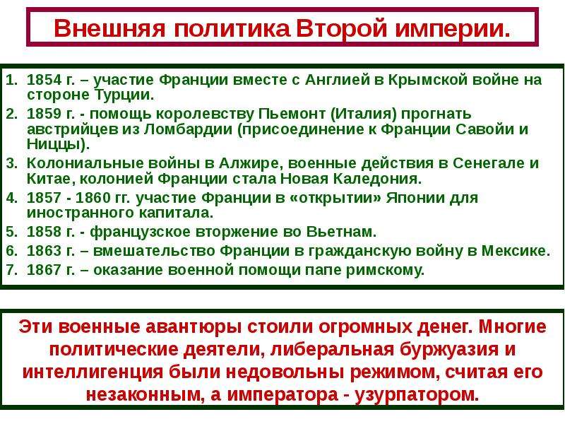 Экономическое развитие италии в 19 веке. Внешняя политика вторая Империя 1852-1870. Внешняя политика второй империи во Франции таблица. Внешняя политика второй империи во Франции. Внутренняя политика второй империи.