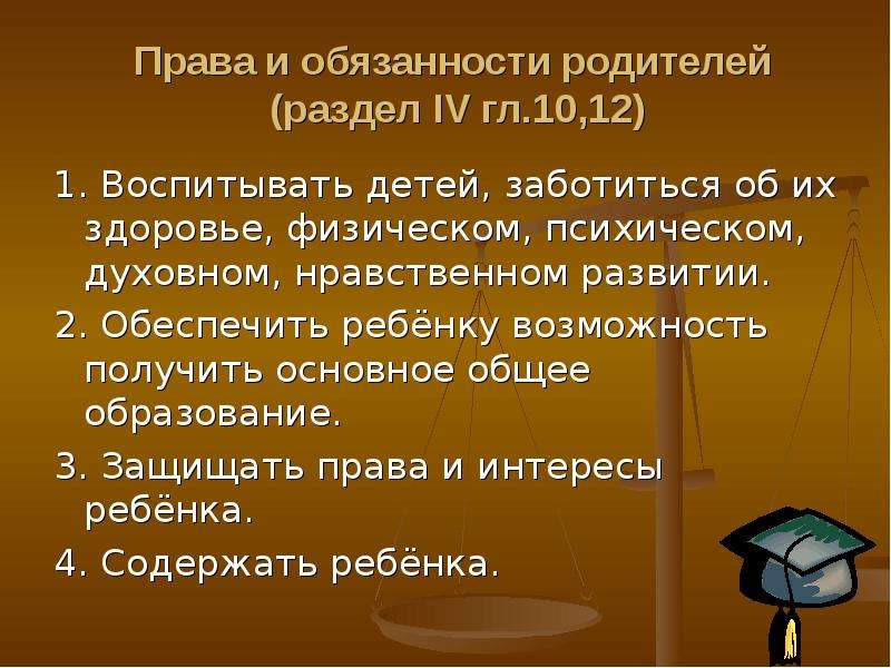 Права и обязанности родителей презентация