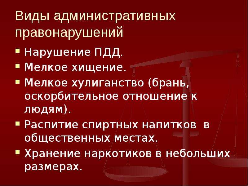 Виды административных правонарушений презентация