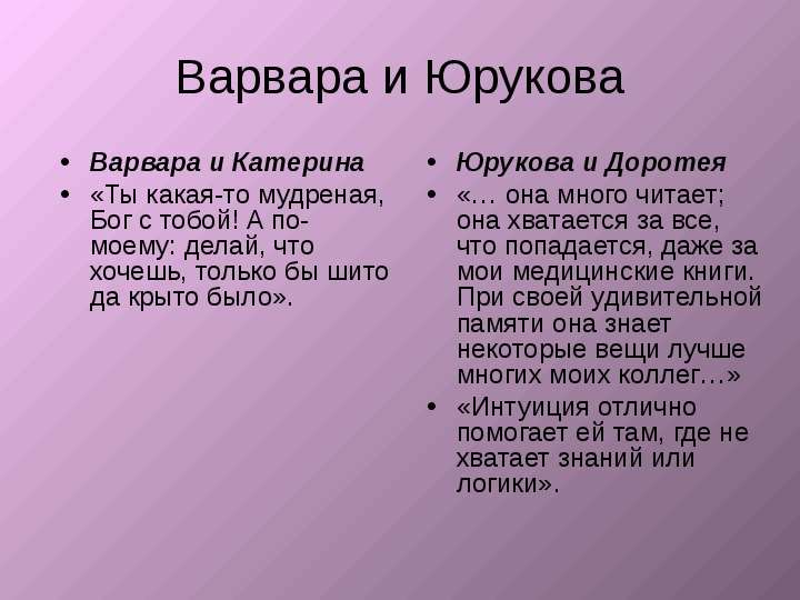 Противопоставление образов катерины и варвары