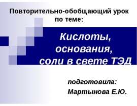 Кислоты, основания, соли в свете ТЭД подготовила: Мартынова Е.Ю._