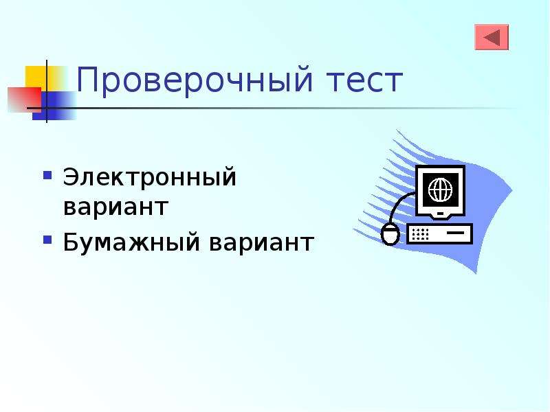 Бумажный вариант проекта. Электронное тестирование. Электронная презентация.