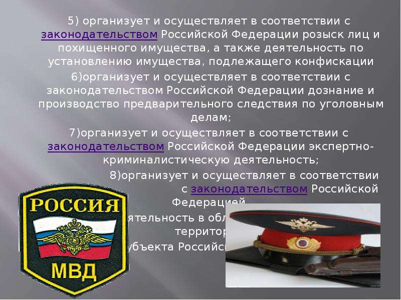 Территориальный орган в сфере внутренних дел. МВД РФ осуществляет розыск лиц и _____________имущества.. Положение о Министерстве внутренних дел. Типовые положения МВД. Установление имущества подлежащего конфискации.