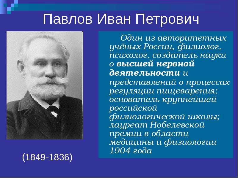 Известному русскому ученому физиолог. Павлов физиолог открытия.