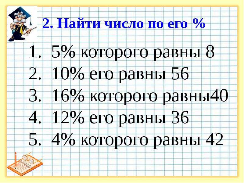 Нахождение числа по процентам 5 класс презентация