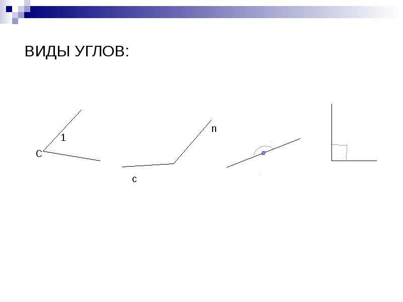 Определите вид углов подставьте названия видов углов к соответствующим изображениям