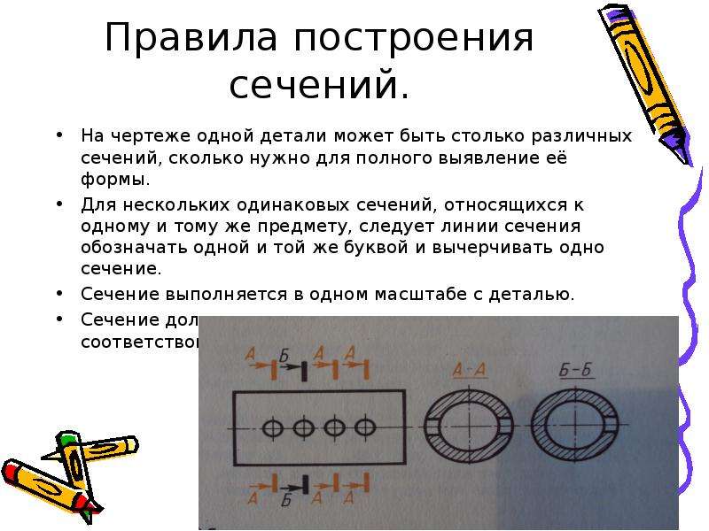 Одинаковые детали. Правила построения сечений. Порядок построения сечений. Правила построения сечений на чертежах. Правило построения сечения.