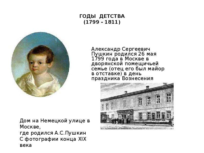Пушкин детство годы. Детство Пушкина 1799-1811.