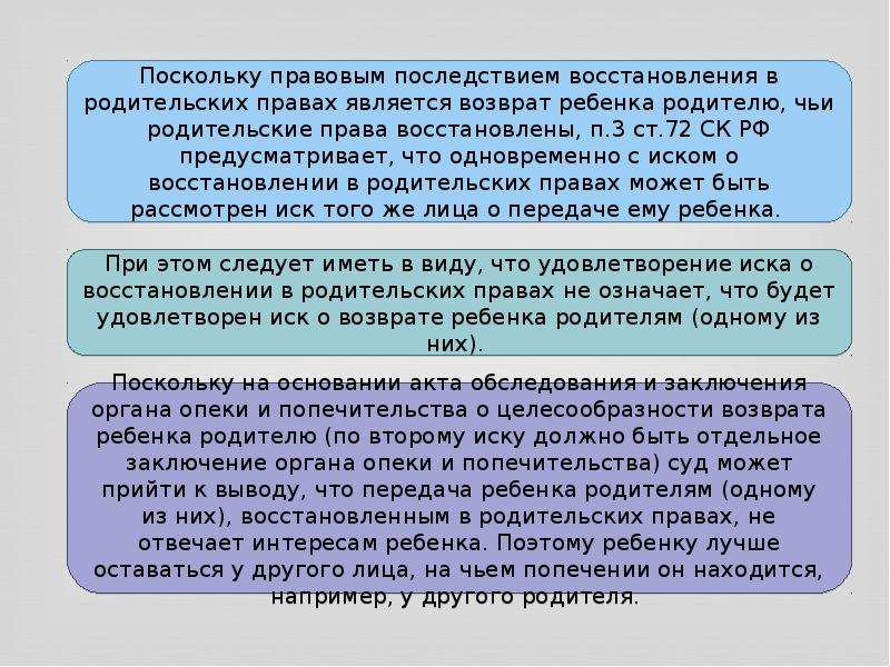 План работы по восстановлению в родительских правах