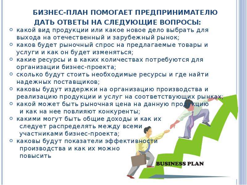 Вопросы решаемые бизнес планом