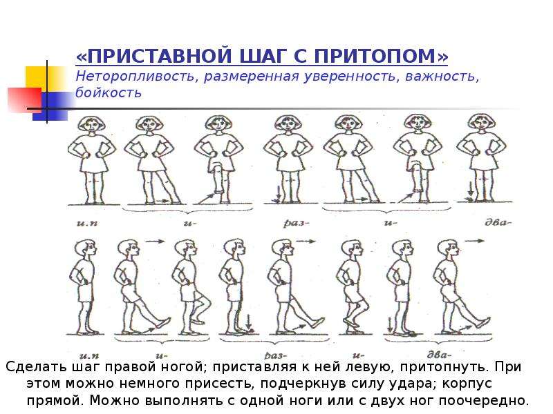 Шаг п. Приставной шаг. Приставной шаг дошкольников. Пристовновной шаг техника выполнения. Ходьба приставным шагом.