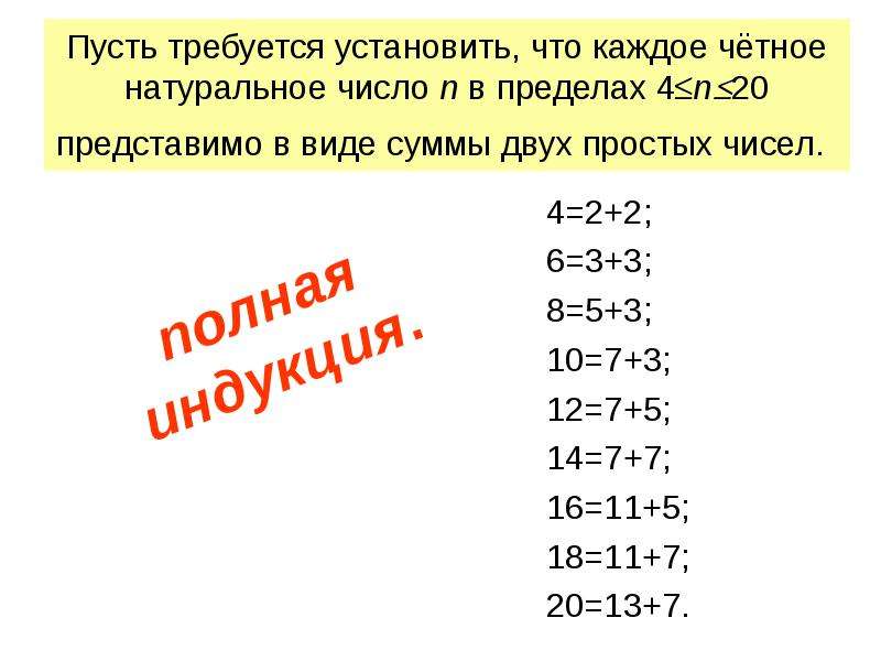 Каждое четное. Четные натуральные числа. Четное число сумма двух простых. Естественно четная простое число. Число представимо в виде суммы двух квадратов натуральных чисел.